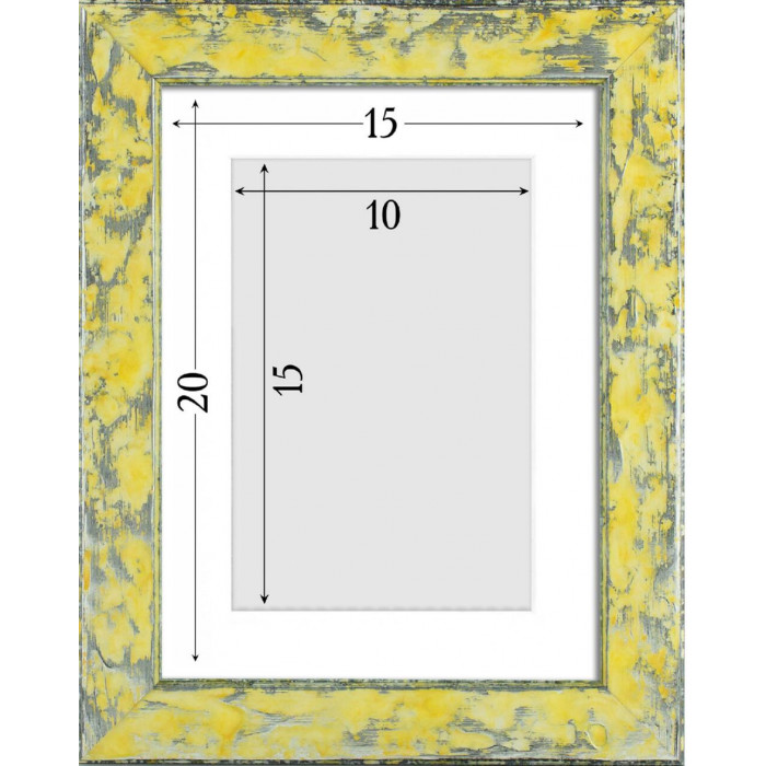 Фоторамка дерев'яна 15х20 під фото 10х15 багет: DL2801-01 Жовтий з сріблом (з глянцевим прозорим пластиком 0.8мм, двп, паспарту) EmojiFrame