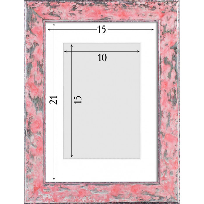 Фоторамка дерев'яна 15х21 (А5) під фото 10х15 багет: DL2801-02 Рожевий з сріблом (з глянцевим прозорим пластиком 0.8мм, двп, паспарту) EmojiFrame