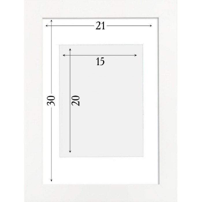 Фоторамка дерев'яна 21х30 (А4) під фото 15х20 багет: DL3005-01 Білий (з глянцевим прозорим пластиком 0.8мм, паспарту, двп з ніжкою) EmojiFrame