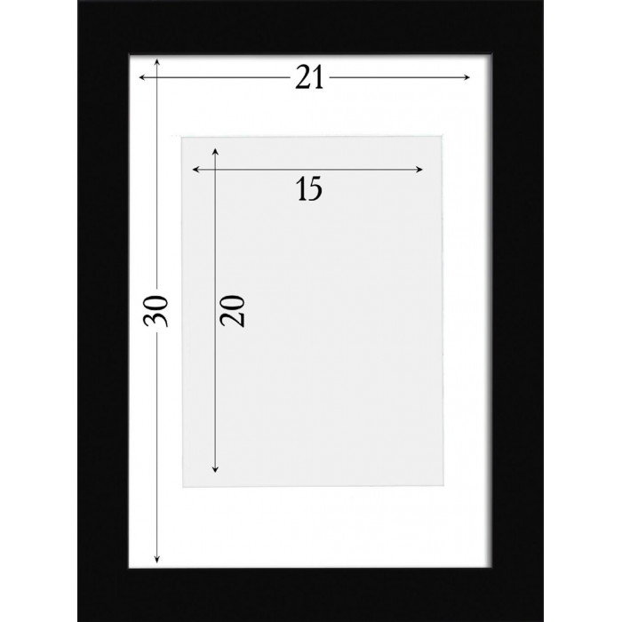 Рамка для фото дерев'яна 21х30 (А4) під фото 15х20 багет: DL3005-02 Чорний (з глянцевим склом 1-1.5мм, двп, паспарту) EmojiFrame