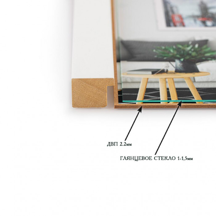 Рамка для фото дерев'яна 15х20 багет: DL3005-01 Білий (з глянцевим склом 1-1.5мм, двп) EmojiFrame