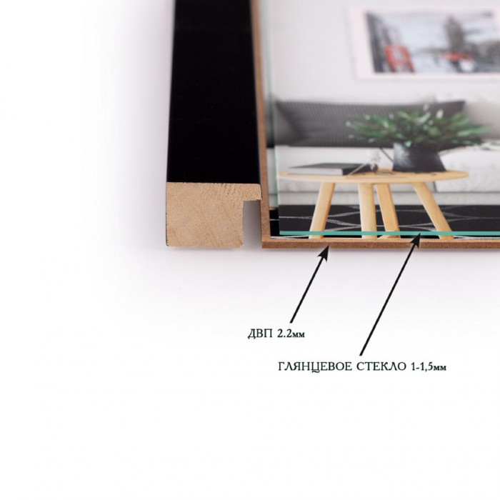 Рамка для фото дерев'яна 15х21 (А5) багет: DL3005-02 Чорний (з глянцевим склом 1-1.5мм, двп з ніжкою) EmojiFrame