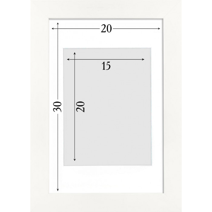 Рамка для фото дерев'яна 20х30 під фото 15х20 багет: DL3005-01 Білий (з глянцевим склом 1-1.5мм, двп, паспарту) EmojiFrame