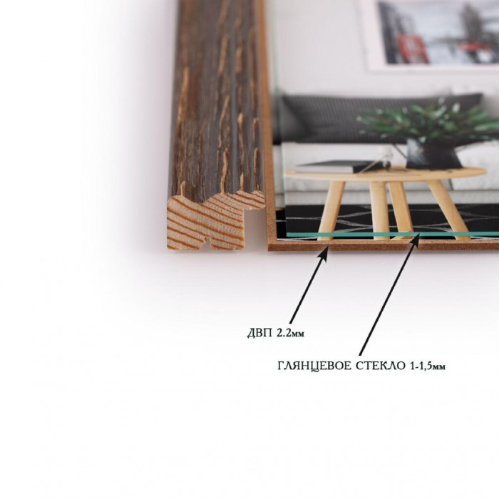 Рамка для фото дерев'яна 10х15 багет: DL3101-01 Сіре дерево (з глянцевим склом 1-1.5мм, двп) EmojiFrame
