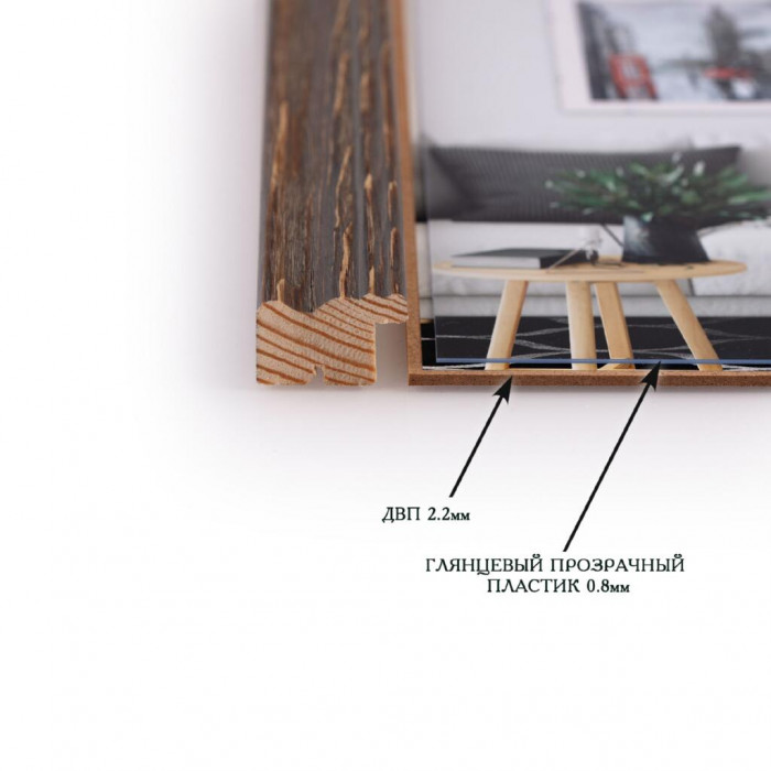 Фоторамка дерев'яна 15х20 багет: DL3101-01 Сіре дерево (з глянцевим прозорим пластиком 0.8мм, двп) EmojiFrame