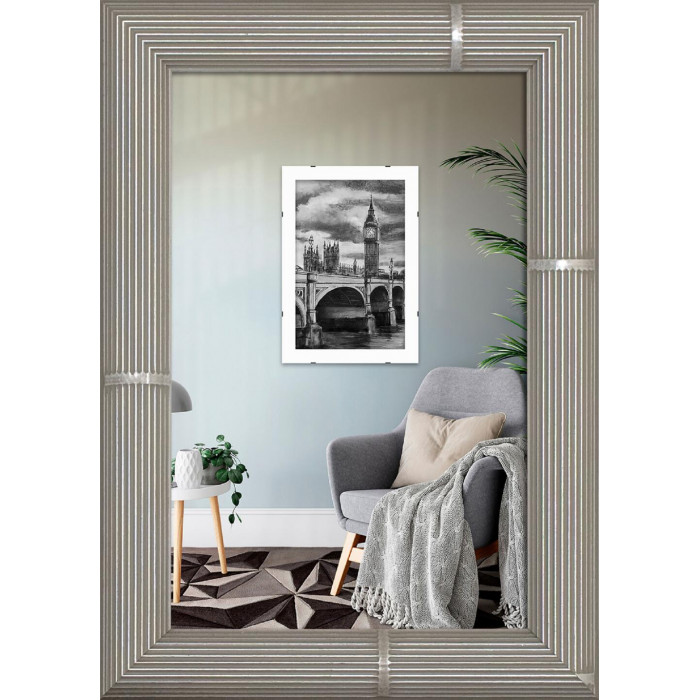 Рамка для фото деревянная 10х15 багет: DL2005-08 Сірий з сріблом (з глянцевим склом 1-1.5мм, двп з ніжкою) EmojiFrame