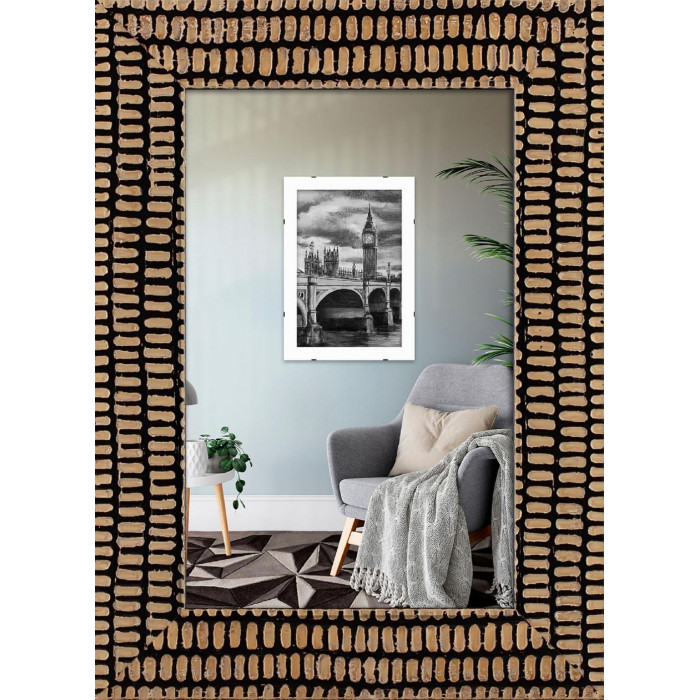 Фоторамка дерев`яна 10х15 багет: 671-301 Чорний з бежевим (з антибліковим склом 2мм, двп з ніжкою) EmojiFrame