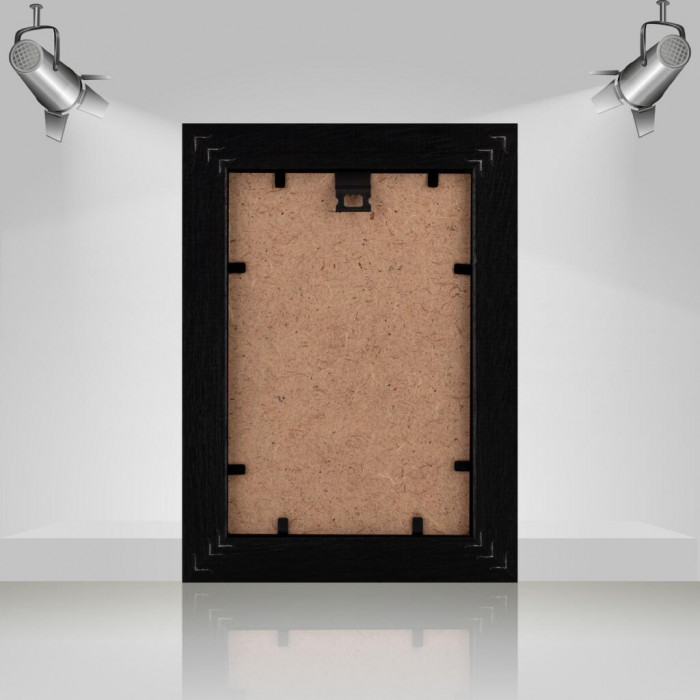 Рамка для фото деревянная 10х15 багет: 671-301 Чорний з бежевим (з глянцевим склом 1-1.5мм, двп) EmojiFrame