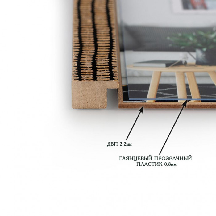 Фоторамка дерев`яна 10х15 багет: 671-301 Чорний з бежевим (з глянцевим прозорим пластиком 0.8мм, двп) EmojiFrame