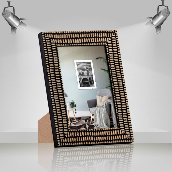 Фоторамка дерев`яна 10х15 багет: 671-301 Чорний з бежевим (з глянцевим прозорим пластиком 0.8мм, двп з ніжкою) EmojiFrame