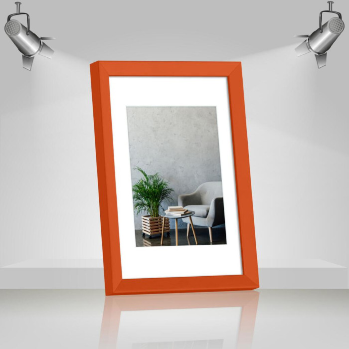 Рамка для фото дерев'яна 21х30 (А4) під фото 15х20 багет: AH2220-06 Помаранчевий (з глянцевим склом 1-1.5мм, двп, паспарту) EmojiFrame