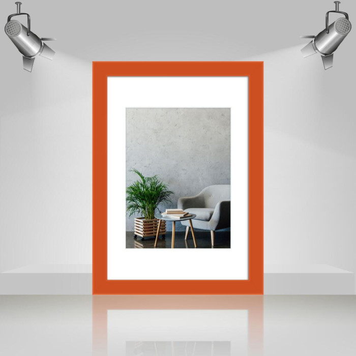Фоторамка дерев'яна 21х30 (А4) під фото 15х20 багет: AH2220-06 Помаранчевий (з антибліковим склом 2мм, паспарту, двп з ніжкою) EmojiFrame