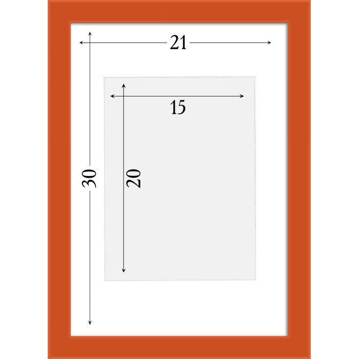 Фоторамка дерев'яна 21х30 (А4) під фото 15х20 багет: AH2220-06 Помаранчевий (з антибліковим склом 2мм, паспарту, двп з ніжкою) EmojiFrame