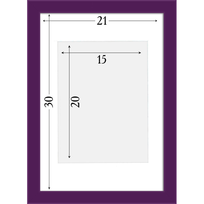 Фоторамка дерев'яна 21х30 (А4) під фото 15х20 багет: AH2220-14 Фіолетовий (з глянцевим прозорим пластиком 0.8мм, двп, паспарту) EmojiFrame