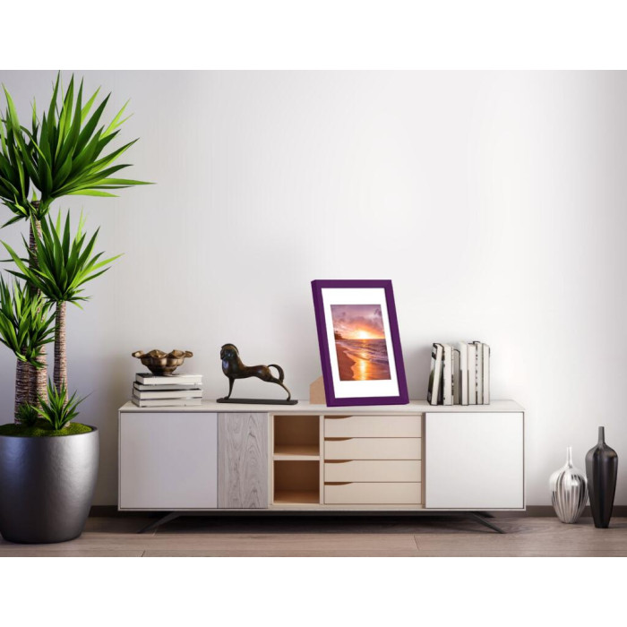 Фоторамка дерев'яна 21х30 (А4) під фото 15х20 багет: AH2220-14 Фіолетовий (з глянцевим прозорим пластиком 0.8мм, паспарту, двп з ніжкою) EmojiFrame