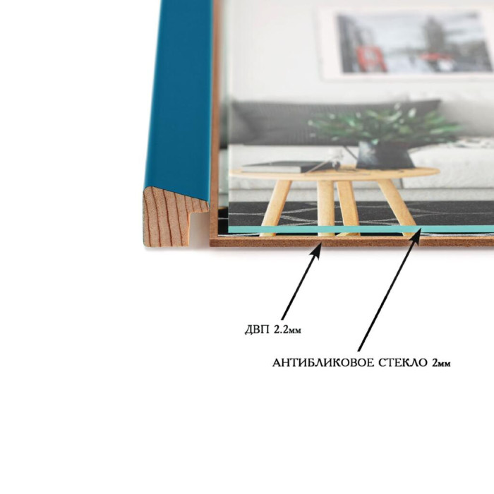 Фоторамка дерев'яна 21х30 (А4) багет: AH2220-15 Бірюзовий (з антибліковим склом 2мм, двп з ніжкою) EmojiFrame