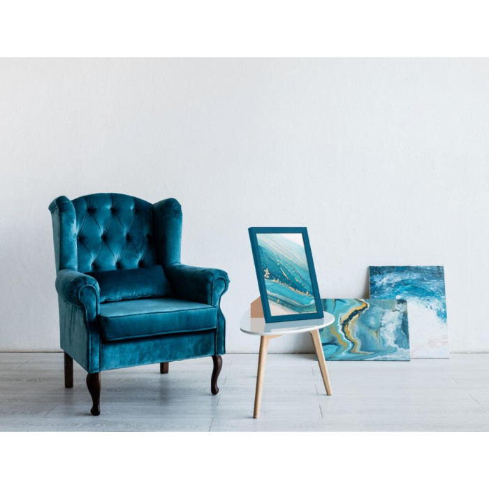 Рамка для фото дерев'яна 21х30 (А4) багет: AH2220-15 Бірюзовий (з глянцевим склом 1-1.5мм, двп з ніжкою) EmojiFrame