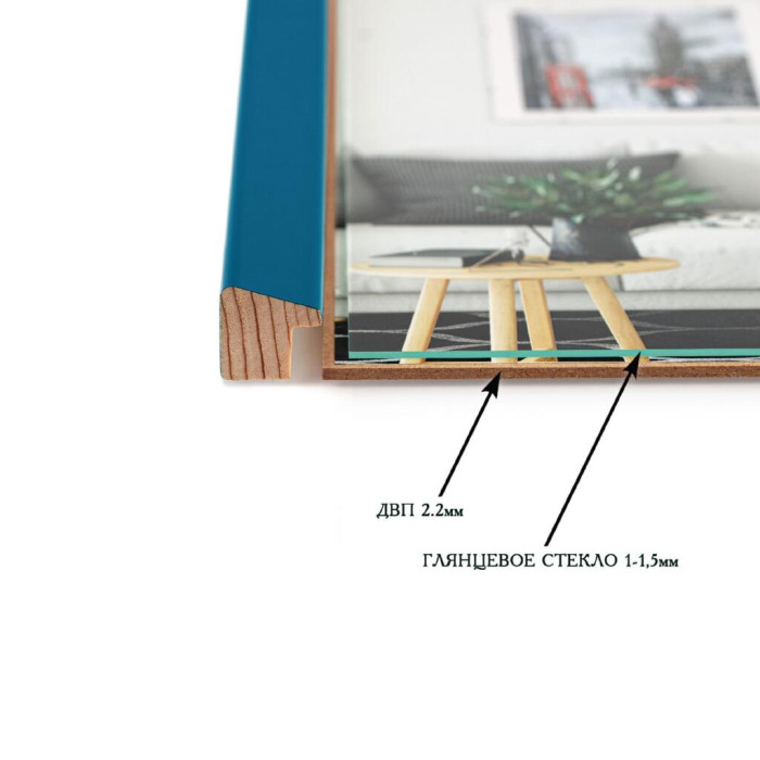 Рамка для фото дерев'яна 21х30 (А4) багет: AH2220-15 Бірюзовий (з глянцевим склом 1-1.5мм, двп з ніжкою) EmojiFrame