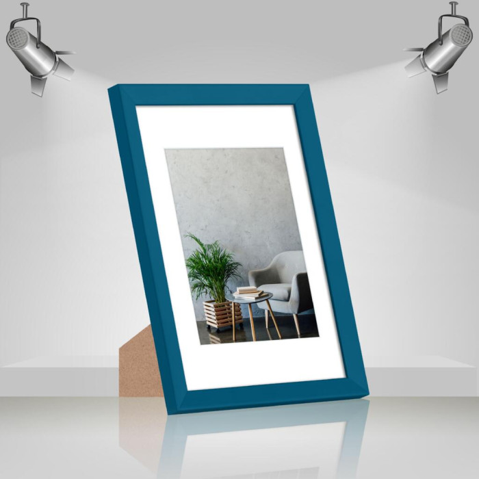 Рамка для фото дерев'яна 21х30 (А4) під фото 15х20 багет: AH2220-15 Бірюзовий (з глянцевим склом 1-1.5мм, паспарту, двп з ніжкою) EmojiFrame