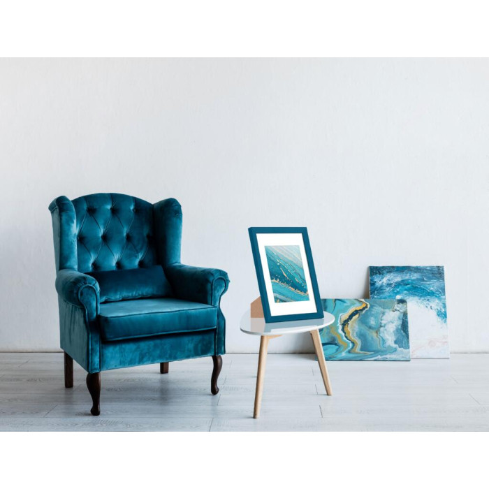 Рамка для фото дерев'яна 21х30 (А4) під фото 15х20 багет: AH2220-15 Бірюзовий (з глянцевим склом 1-1.5мм, паспарту, двп з ніжкою) EmojiFrame