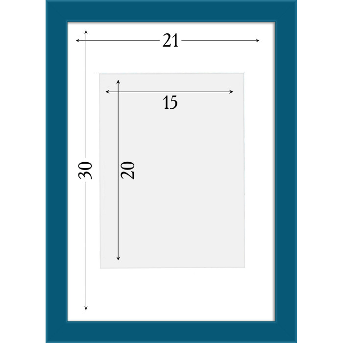 Рамка для фото дерев'яна 21х30 (А4) під фото 15х20 багет: AH2220-15 Бірюзовий (з глянцевим склом 1-1.5мм, паспарту, двп з ніжкою) EmojiFrame