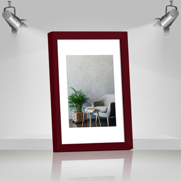 Фоторамка дерев'яна 21х30 (А4) під фото 15х20 багет: AH2220-16 Бордовий (з глянцевим прозорим пластиком 0.8мм, двп, паспарту) EmojiFrame