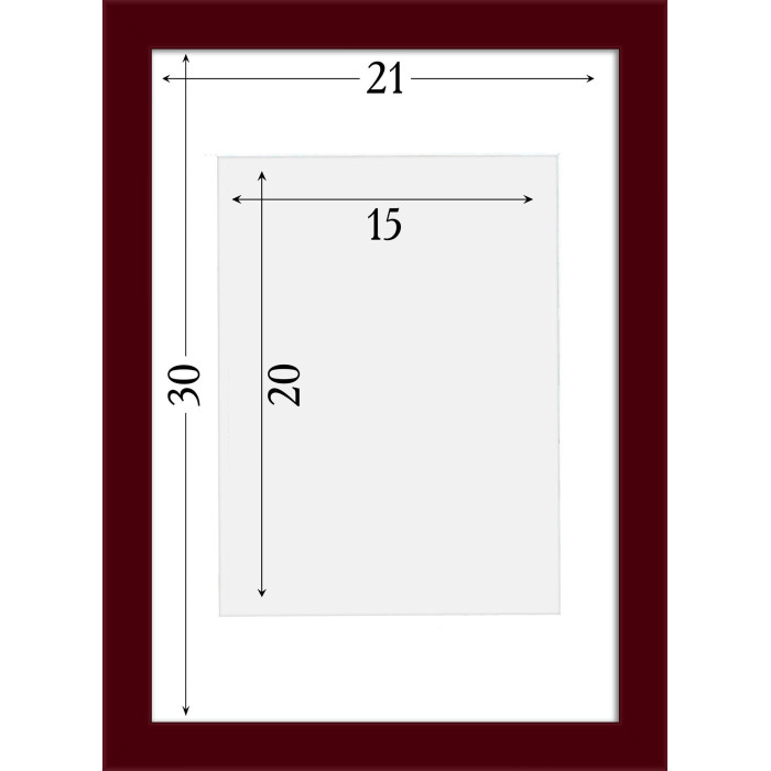 Фоторамка дерев'яна 21х30 (А4) під фото 15х20 багет: AH2220-16 Бордовий (з глянцевим прозорим пластиком 0.8мм, двп, паспарту) EmojiFrame