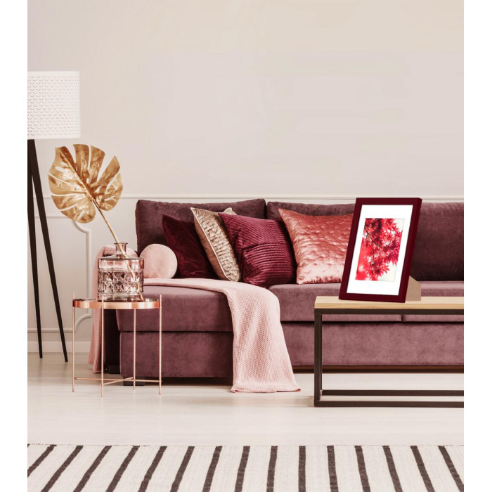 Фоторамка дерев'яна 21х30 (А4) під фото 15х20 багет: AH2220-16 Бордовий (з антибліковим склом 2мм, паспарту, двп з ніжкою) EmojiFrame