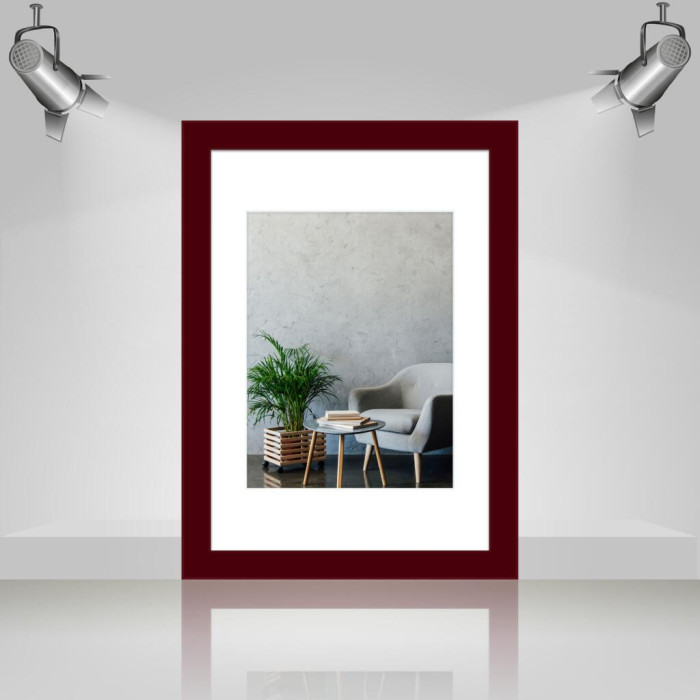Рамка для фото дерев'яна 21х30 (А4) під фото 15х20 багет: AH2220-16 Бордовий (з глянцевим склом 1-1.5мм, паспарту, двп з ніжкою) EmojiFrame