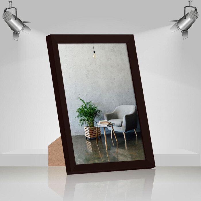 Рамка для фото дерев'яна 21х30 (А4) багет: AH2220-17 Темно-коричневий (з глянцевим склом 1-1.5мм, двп з ніжкою) EmojiFrame