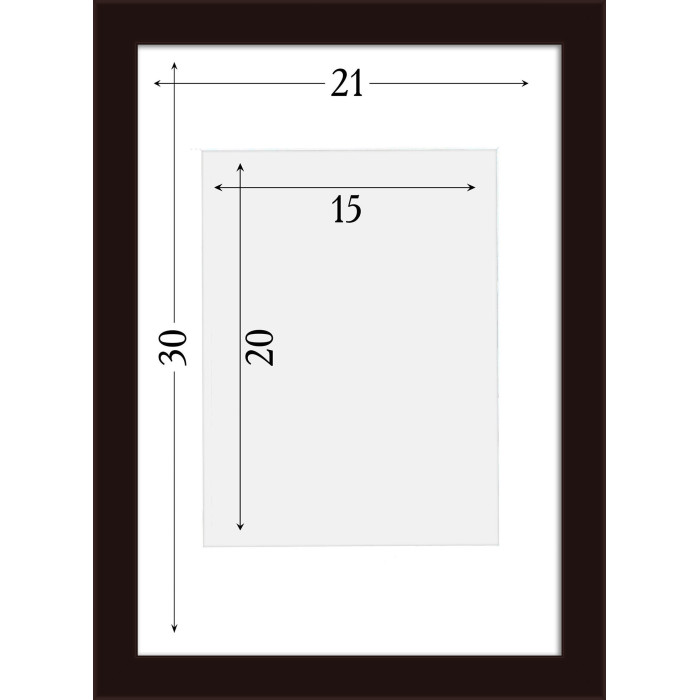 Фоторамка дерев'яна 21х30 (А4) під фото 15х20 багет: AH2220-17 Темно-коричневий (з антибліковим склом 2мм, паспарту, двп з ніжкою) EmojiFrame