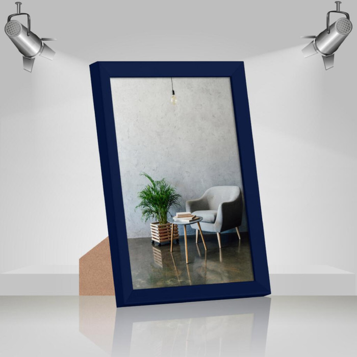 Рамка для фото дерев'яна 21х30 (А4) багет: AH2220-18 Темно-синій (з глянцевим склом 1-1.5мм, двп з ніжкою) EmojiFrame