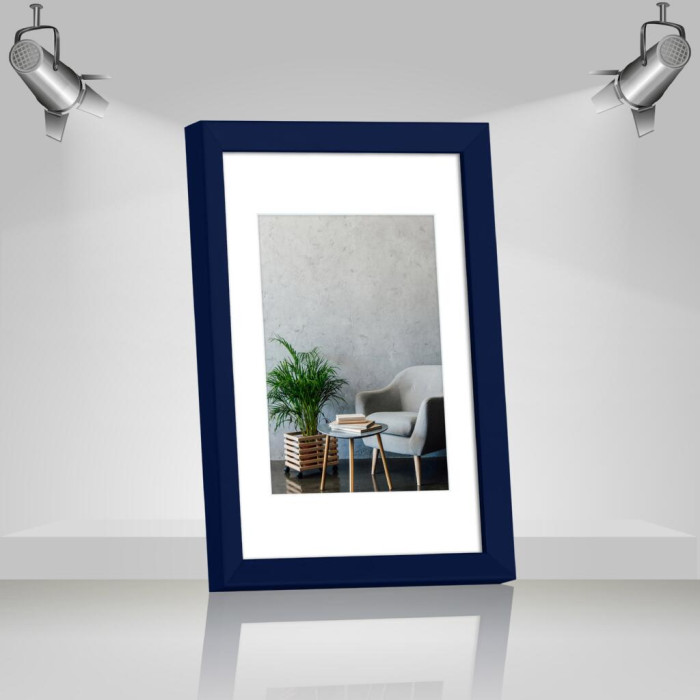 Фоторамка дерев'яна 21х30 (А4) під фото 15х20 багет: AH2220-18 Темно-синій (з антибліковим склом 2мм, двп, паспарту) EmojiFrame