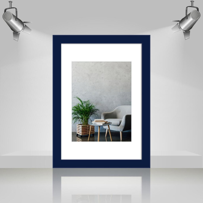 Фоторамка дерев'яна 21х30 (А4) під фото 15х20 багет: AH2220-18 Темно-синій (з антибліковим склом 2мм, паспарту, двп з ніжкою) EmojiFrame