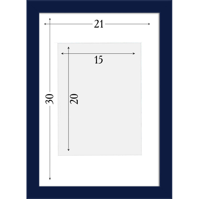 Фоторамка дерев'яна 21х30 (А4) під фото 15х20 багет: AH2220-18 Темно-синій (з антибліковим склом 2мм, паспарту, двп з ніжкою) EmojiFrame