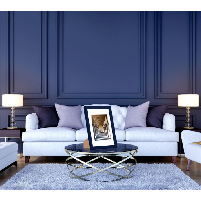 Рамка для фото дерев'яна 21х30 (А4) під фото 15х20 багет: AH2220-18 Темно-синій (з глянцевим склом 1-1.5мм, паспарту, двп з ніжкою) EmojiFrame