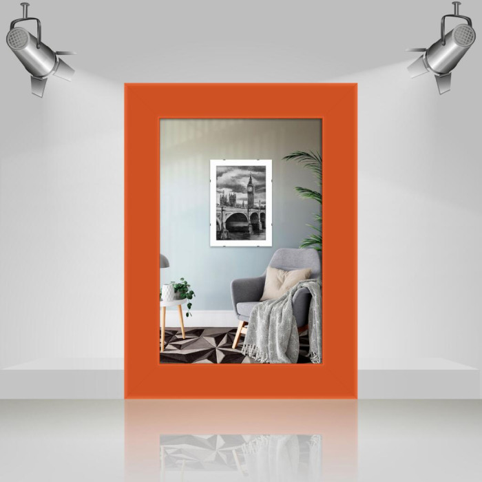 Фоторамка дерев'яна 10х15 багет: AH2220-06 Помаранчевий (з глянцевим прозорим пластиком 0.8мм, двп з ніжкою) EmojiFrame