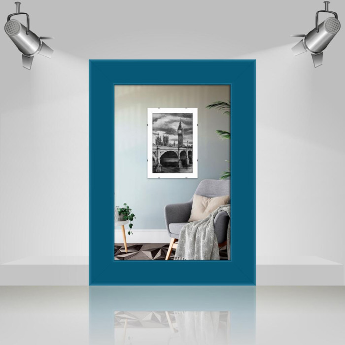 Фоторамка дерев'яна 10х15 багет: AH2220-15 Бірюзовий (з глянцевим прозорим пластиком 0.8мм, двп з ніжкою) EmojiFrame