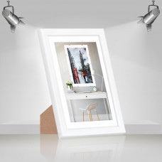 Фоторамка дерев'яна 13х18 під фото 10х15 багет: DL1506-10 Білий глянець (з антибліковим склом 2мм, паспарту, двп з ніжкою) EmojiFrame
