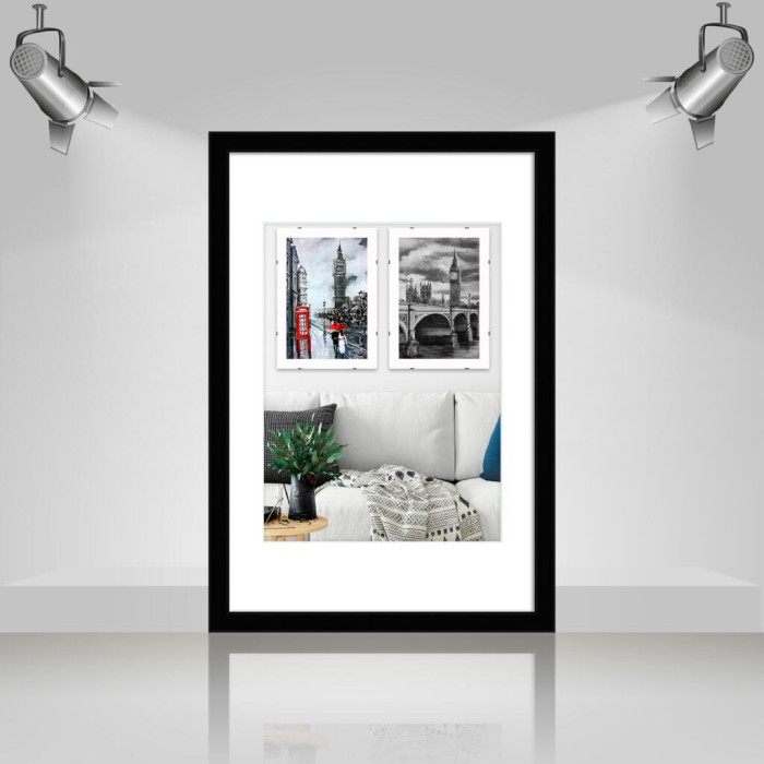 Фоторамка дерев'яна 20х30 під фото 15х20 багет: DL1506-37 Чорний глянець (з антибліковим склом 2мм, двп, паспарту) EmojiFrame