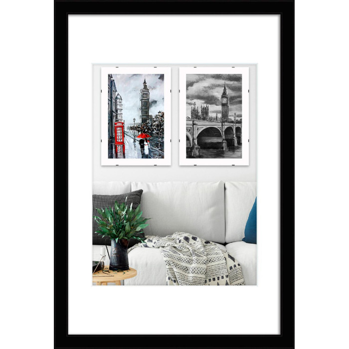 Фоторамка дерев'яна 20х30 під фото 15х20 багет: DL1506-37 Чорний глянець (з антибліковим склом 2мм, двп, паспарту) EmojiFrame