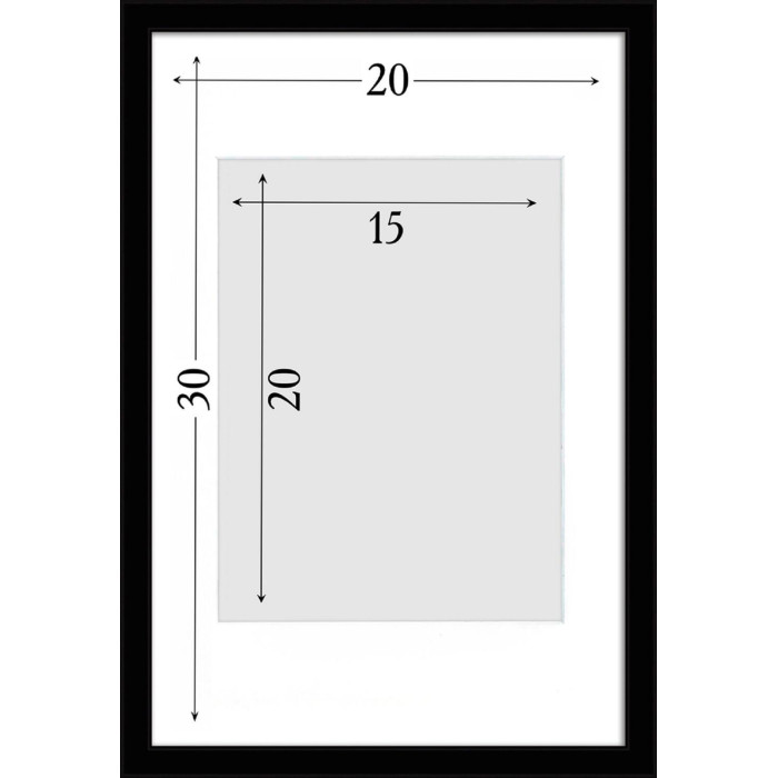Фоторамка дерев'яна 20х30 під фото 15х20 багет: DL1506-37 Чорний глянець (з антибліковим склом 2мм, двп, паспарту) EmojiFrame