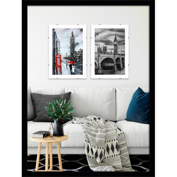 Фоторамка дерев'яна 30х40 багет: DL1506-37 Чорний глянець (з глянцевим прозорим пластиком 0.8мм, двп) EmojiFrame