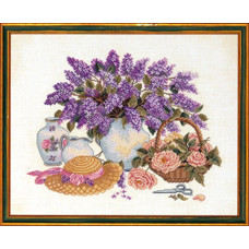 14-013 Eva Rosenstand Набір для вишивки рахунковим хрестиком - Капелюх та бузок 40х50 см, Льон 26 ct