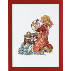 14-078 Eva Rosenstand Набір для вишивки хрестиком - Дівчина з цуценям Girl with a poppy 30х40 см, Льон №26