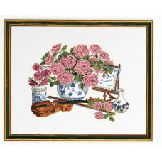 14-103 Eva Rosenstand Набір для вишивки рахунковим хрестиком - Троянди та скрипка 40х50 см, Льон 26 ct
