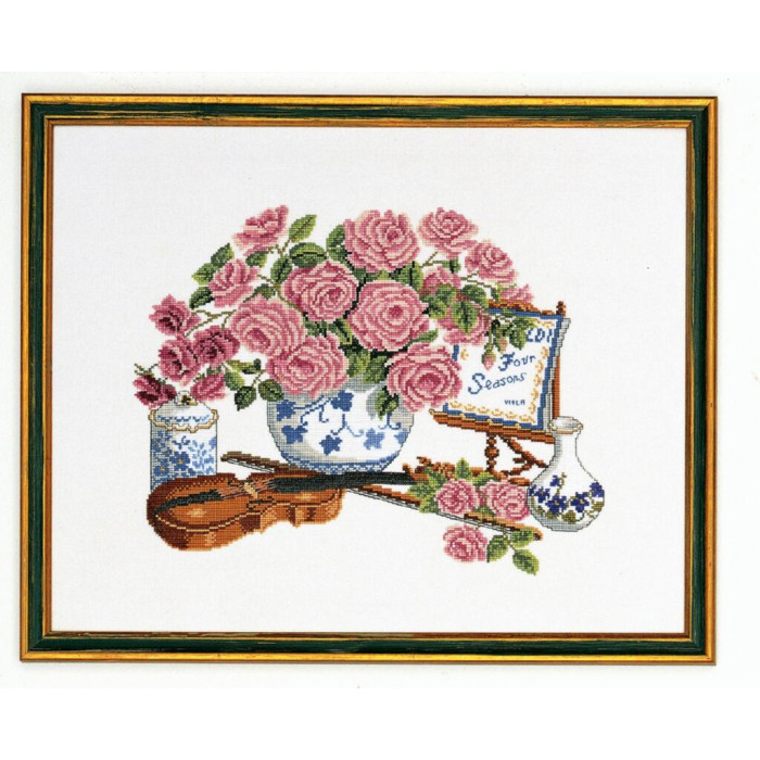 14-103 Eva Rosenstand Набір для вишивки рахунковим хрестиком - Троянди та скрипка 40х50 см, Льон 26 ct
