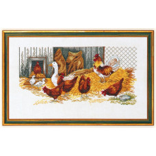 14-108 Eva Rosenstand Набір для вишивки рахунковим хрестиком - Кури та гуси 30х40 см, Льон 26 ct