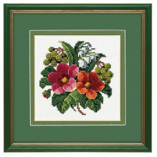 14-117 Eva Rosenstand Набір для вишивки рахунковим хрестиком - Рожеві, оранжеві квіти 20х20 см, Льон 26 ct