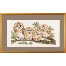 14-146 Eva Rosenstand Набір для вишивки рахунковим хрестиком - 4 сови 30х50 см, Льон 26 ct